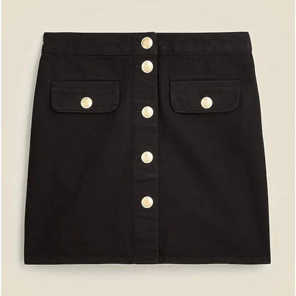 J.Crew Button Front Denim Mini Skirt Black A Line High Rise Preppy US 14 NWT - Picture 4 of 13